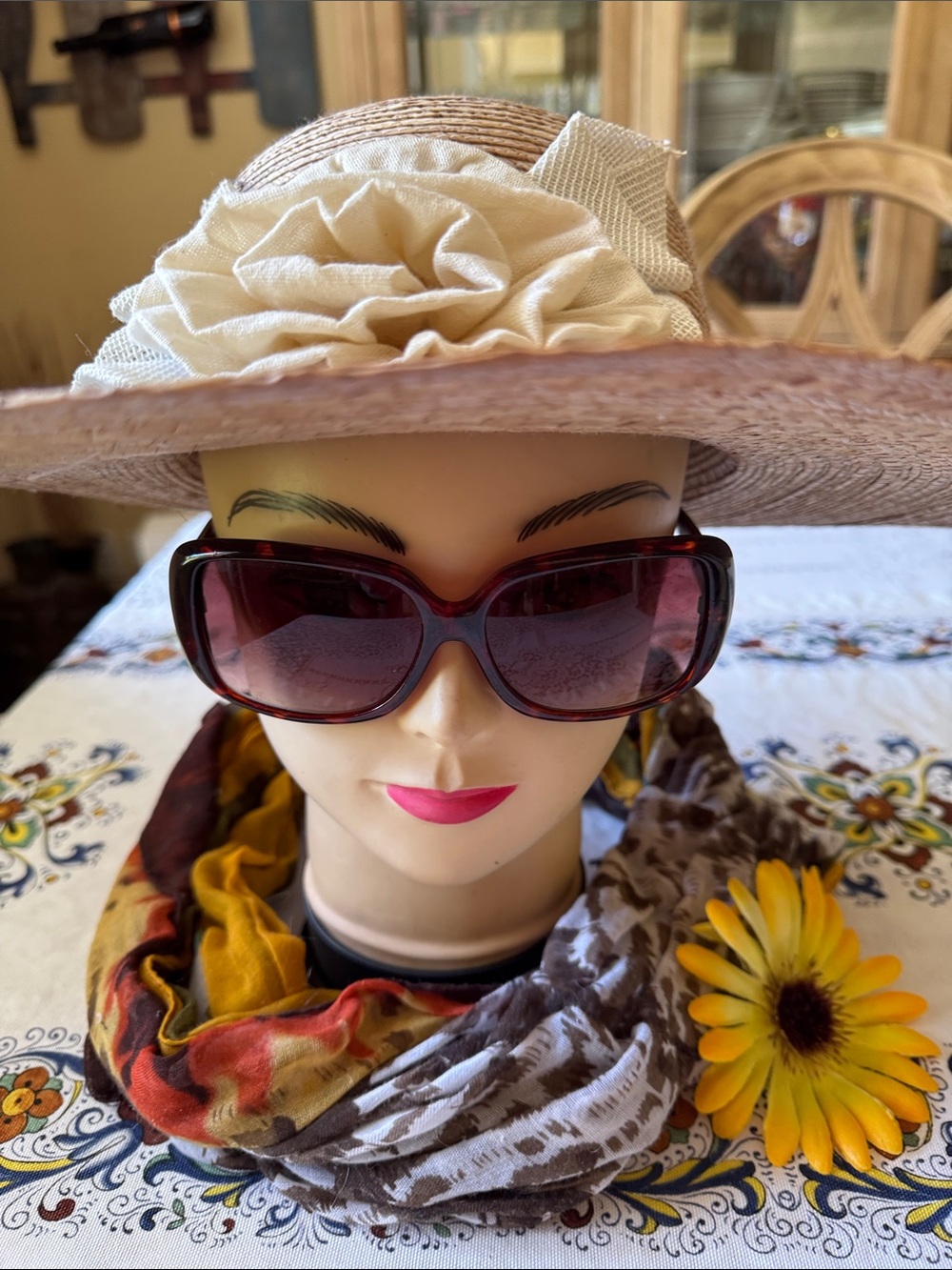 🩷 Land’s End; NICE Tortoise Shell Look Rectangular Sunglasses w/Brown Lenses!